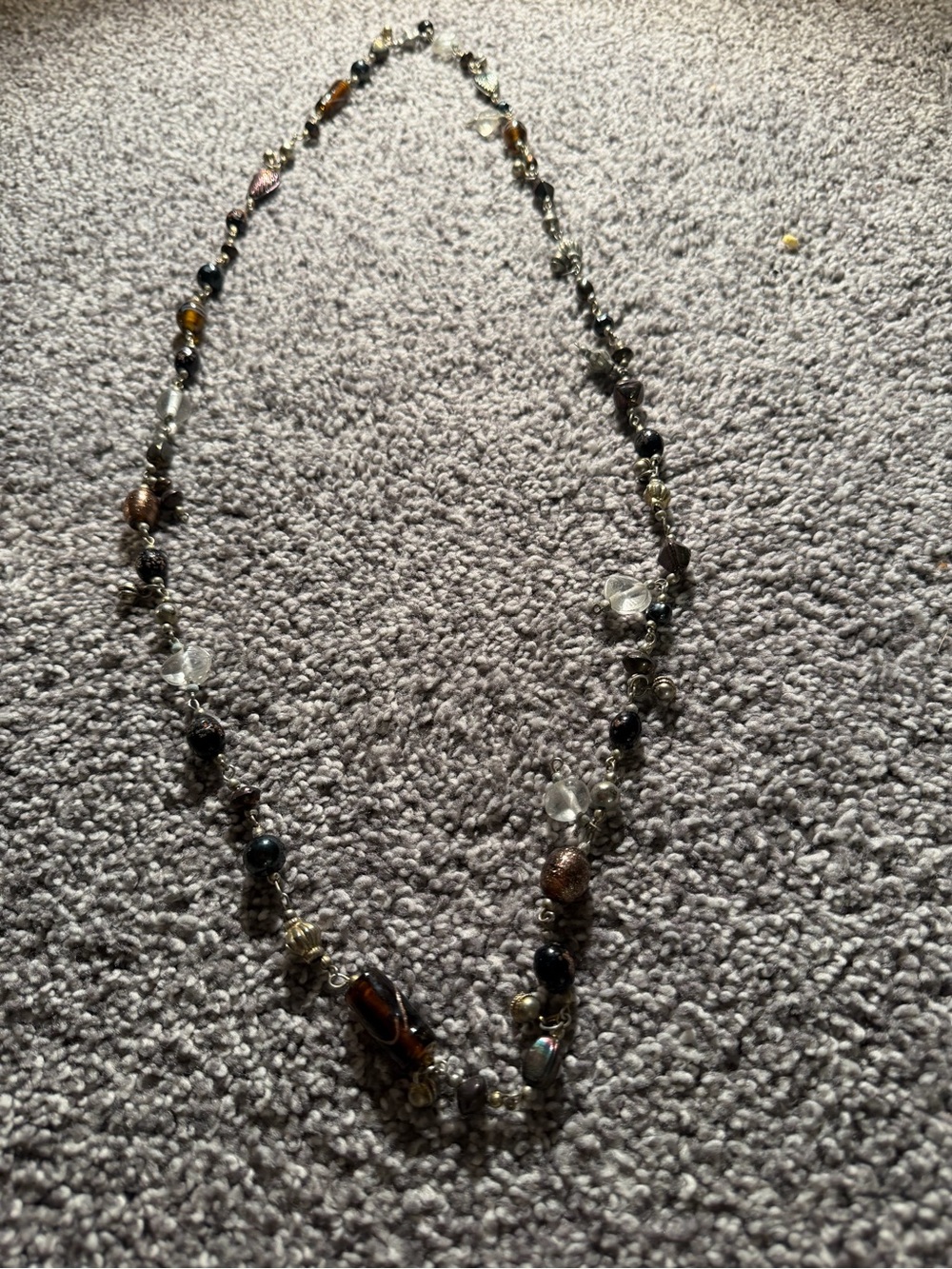 Brown & Black Mixed Bead Women’s Necklace with tiny bells mid century vintage